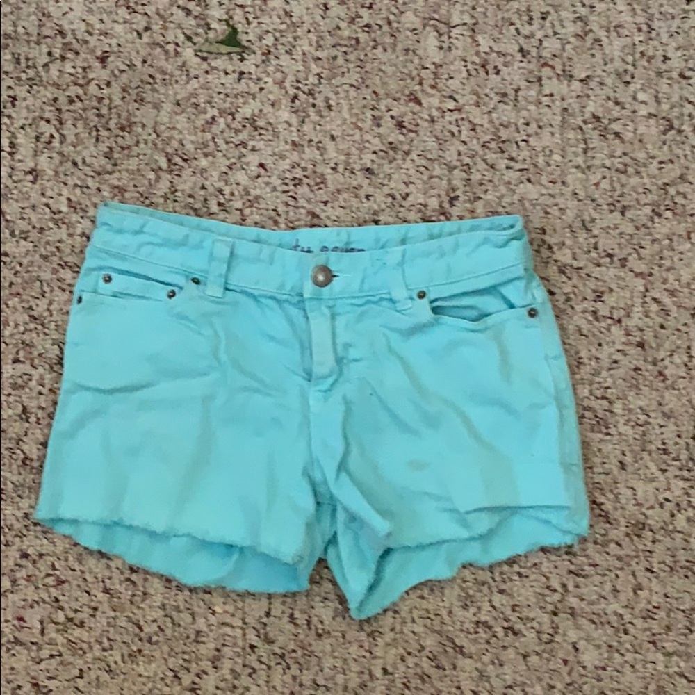 Seventy Seven Aqua Frayed Denim shorts